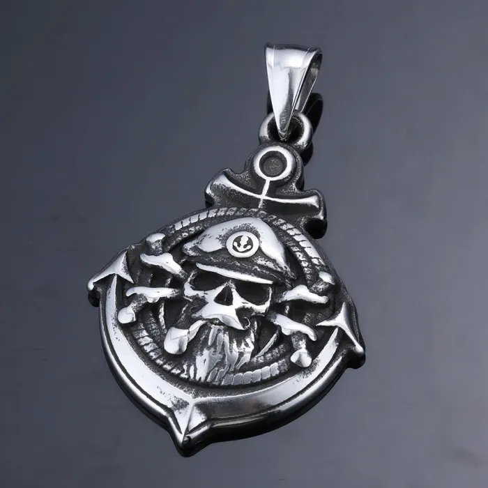 Stainless Steel Pirate Captain Anchor Pendant Necklace – Punk Style Nautical Jewelry for Men | Fade-Resistant | Statement Accessory | Wholesale