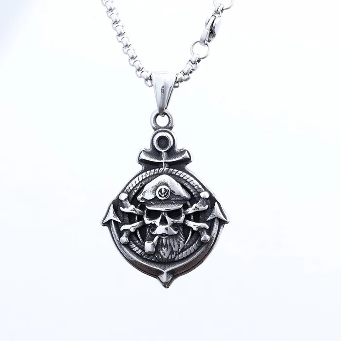 Stainless Steel Pirate Captain Anchor Pendant Necklace – Punk Style Nautical Jewelry for Men | Fade-Resistant | Statement Accessory | Wholesale