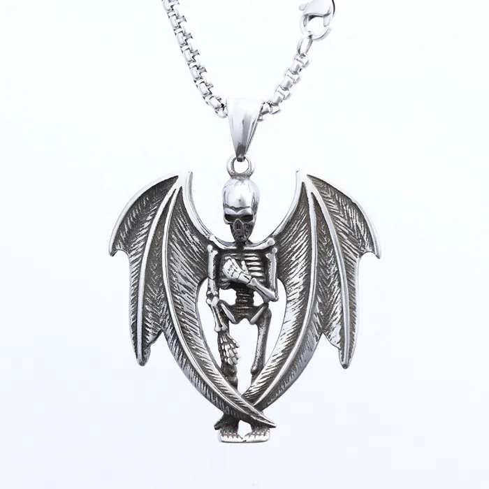 Bat Skeleton Pendant – Gothic Stainless Steel Skull Bone Necklace | Unique Horror-Inspired Jewelry for Men | Factory Direct | Non-Fading