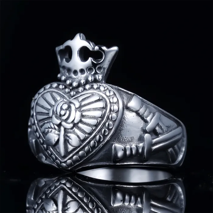 Heart Crown Rose Ring – Fashion Stainless Steel Romantic Floral Design | Punk Style Statement Ring | Unisex Jewelry