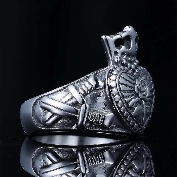 Heart Crown Rose Ring – Fashion Stainless Steel Romantic Floral Design | Punk Style Statement Ring | Unisex Jewelry