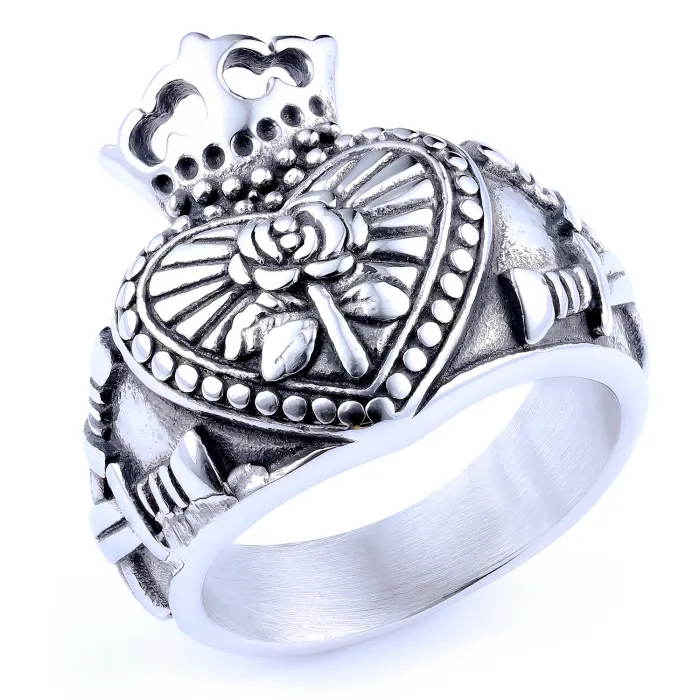 Heart Crown Rose Ring – Fashion Stainless Steel Romantic Floral Design | Punk Style Statement Ring | Unisex Jewelry