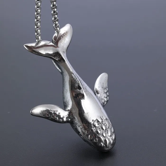 DIY Whale Pendant – Polished Stainless Steel Ocean Animal Necklace | Stylish Personalized Charm | Trendy Jewelry for Men & Women