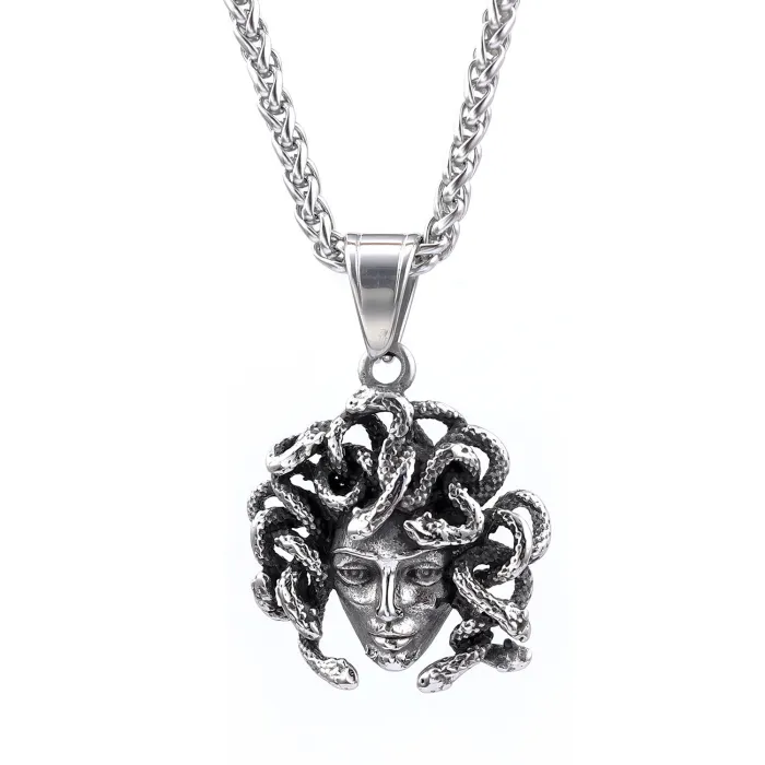 Medusa Head Pendant – Vintage Hip-Hop Snake Woman Necklace in Stainless Steel | Minimalist Gothic Jewelry | Unisex