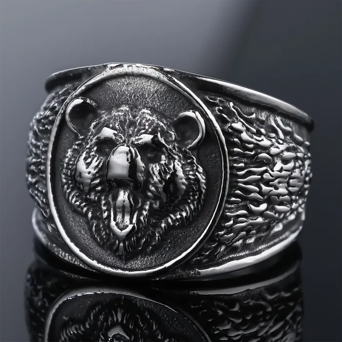 Viking Bear Ring – Stainless Steel Norse Warrior Animal Design | Fade-Resistant Men's Jewelry | Nordic Style