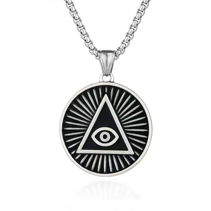 Eye of Horus Necklace – Vintage Egyptian Triangle & Round Plate Pendant in Stainless Steel | Retro Fashion Jewelry | Unisex Style