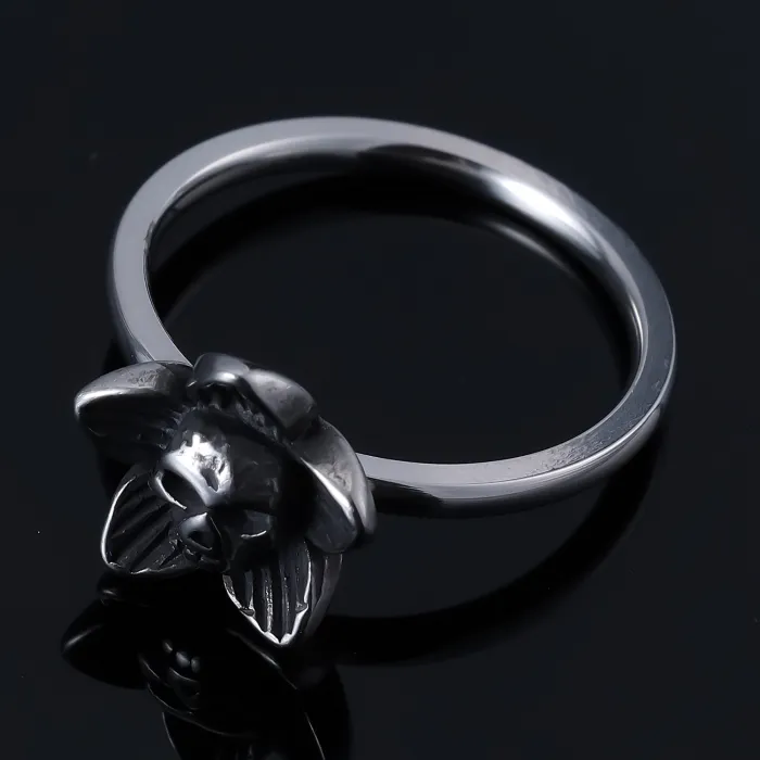 Skull & Flower Ring – Punk Style Stainless Steel Retro Floral Skeleton Ring for Women | Gothic Statement Jewelry | Ready Stock