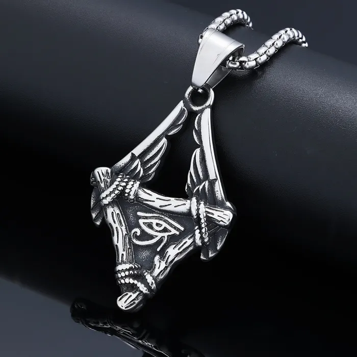 Horus Eye Pendant – Vintage Stainless Steel Necklace for Men | Retro Egyptian Symbol Jewelry | Trendy Cross-Border Wholesale