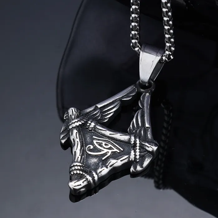 Horus Eye Pendant – Vintage Stainless Steel Necklace for Men | Retro Egyptian Symbol Jewelry | Trendy Cross-Border Wholesale
