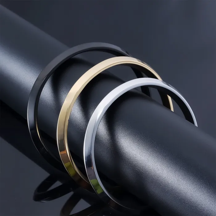 Minimalist Brushed Stainless Steel C-Shaped Open Bangle Bracelet | Fashion Jewelry for Men & Women | Wholesale Available