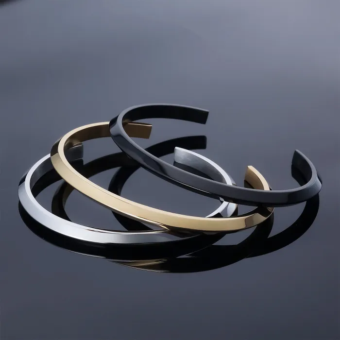 Minimalist Brushed Stainless Steel C-Shaped Open Bangle Bracelet | Fashion Jewelry for Men & Women | Wholesale Available