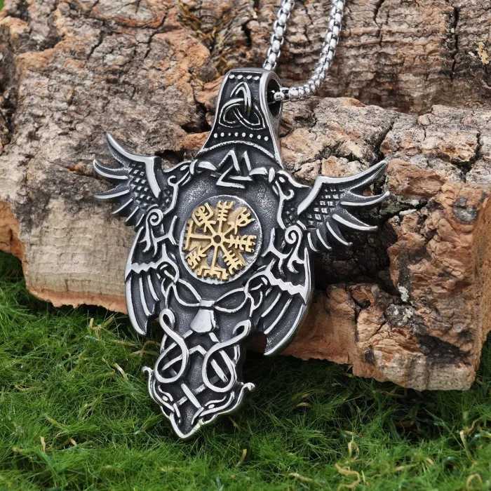 Viking Rune Compass Pendant – Nordic Stainless Steel Amulet Necklace for Men | Retro Style Jewelry | Ready Stock Wholesale