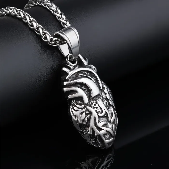 Anatomical Heart Pendant – Trendy Stainless Steel Necklace for Men & Women | Unique Fashion Statement | Ready Stock