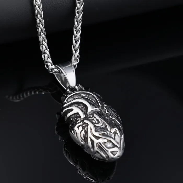 Anatomical Heart Pendant – Trendy Stainless Steel Necklace for Men & Women | Unique Fashion Statement | Ready Stock