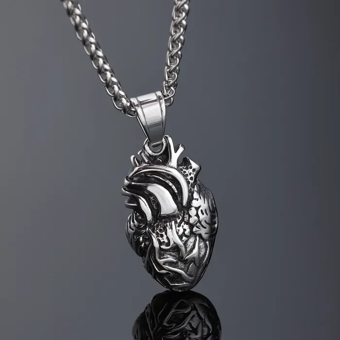 Anatomical Heart Pendant – Trendy Stainless Steel Necklace for Men & Women | Unique Fashion Statement | Ready Stock