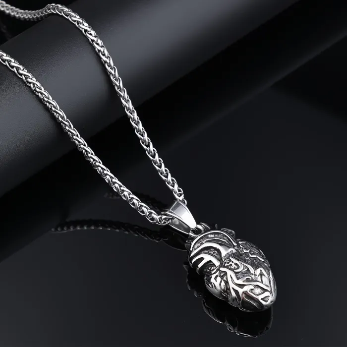 Anatomical Heart Pendant – Trendy Stainless Steel Necklace for Men & Women | Unique Fashion Statement | Ready Stock