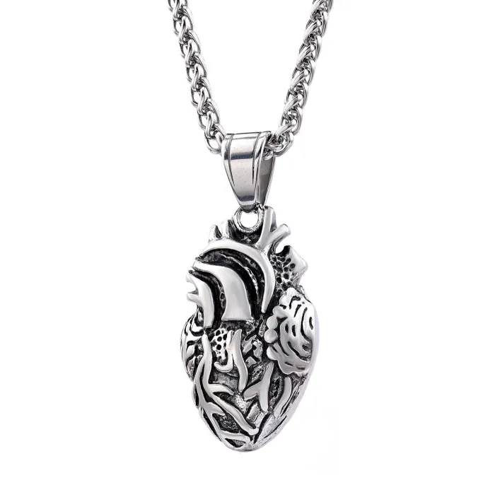 Anatomical Heart Pendant – Trendy Stainless Steel Necklace for Men & Women | Unique Fashion Statement | Ready Stock
