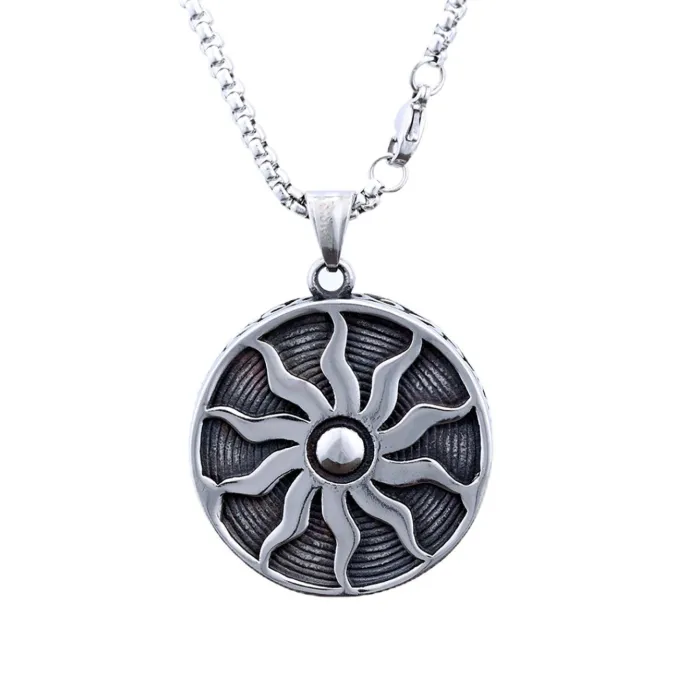 Sunflower Circle Pendant – Polished Stainless Steel Necklace for Men & Women | Classic Couple Jewelry | Unisex Fashion Accessory