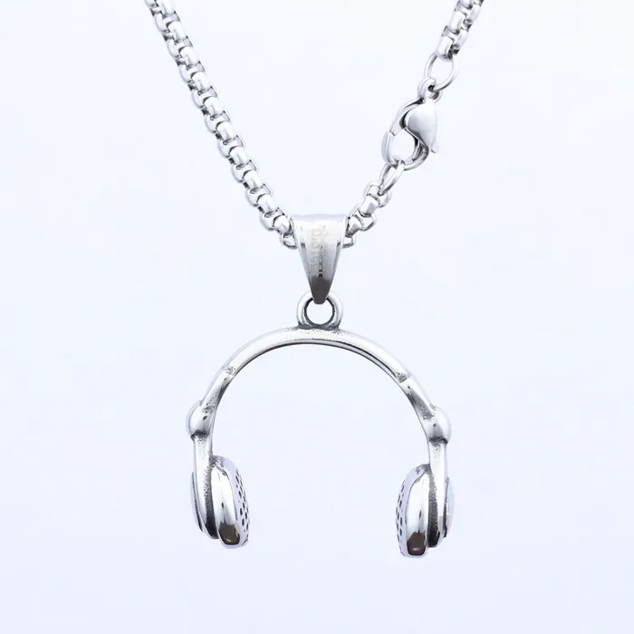 Hip-Hop Headphone Pendant – Polished Stainless Steel Music Jewelry | Trendy & Unique Style | Fashion Accessory for Men & Women