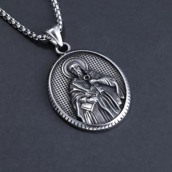 Vintage European Faith Portrait Pendant – Stainless Steel Round Medallion | Retro Style Jewelry | Bulk Wholesale Available