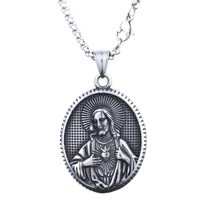 Vintage European Faith Portrait Pendant – Stainless Steel Round Medallion | Retro Style Jewelry | Bulk Wholesale Available