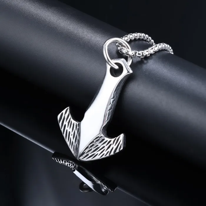 Stainless Steel Anchor & Triangle Spike Pendant – Realistic Nautical Design | Punk Style Jewelry | In Stock & Ready to Ship