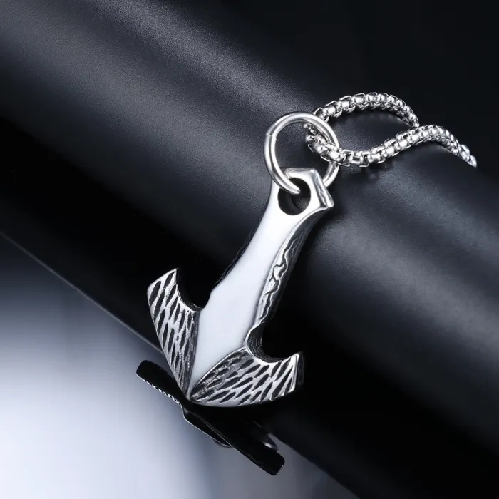 Stainless Steel Anchor & Triangle Spike Pendant – Realistic Nautical Design | Punk Style Jewelry | In Stock & Ready to Ship
