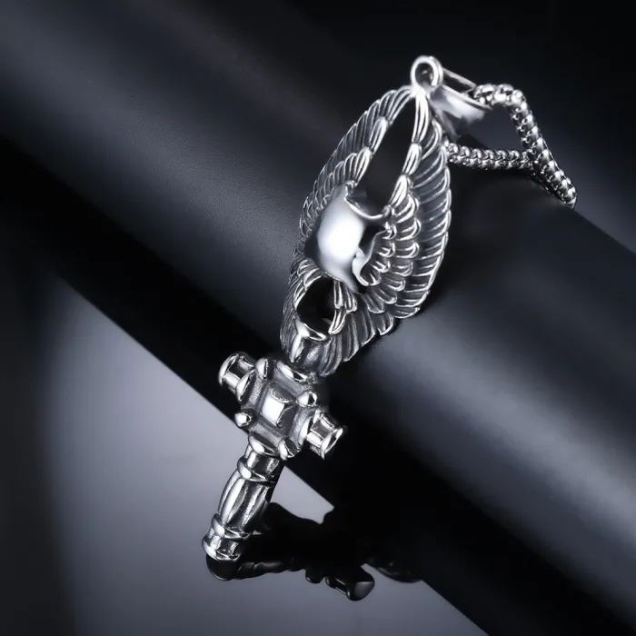 Hot-Selling Angel Wings & Cross Pendant – Stainless Steel Gothic Necklace | In Stock & Dropshipping Ready