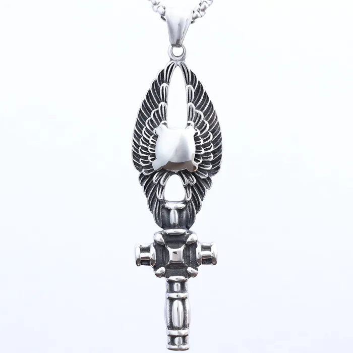 Hot-Selling Angel Wings & Cross Pendant – Stainless Steel Gothic Necklace | In Stock & Dropshipping Ready