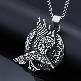 Viking Eagle Pendant Necklace – Nordic Mythology Round Stainless Steel Sweater Chain - Jewelryto