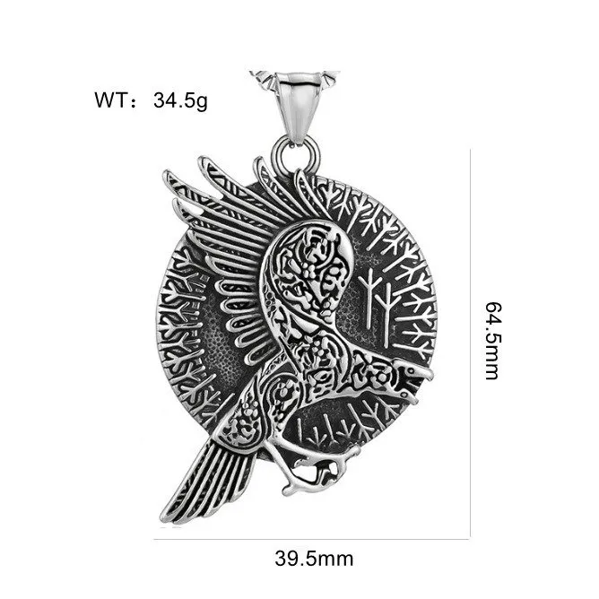 Viking Eagle Pendant Necklace – Nordic Mythology Round Stainless Steel Sweater Chain