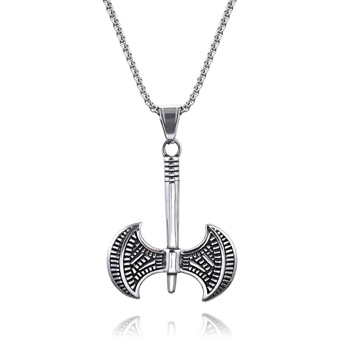 Trendy Viking Double-Headed Axe Pendant – Matte Stainless Steel Necklace