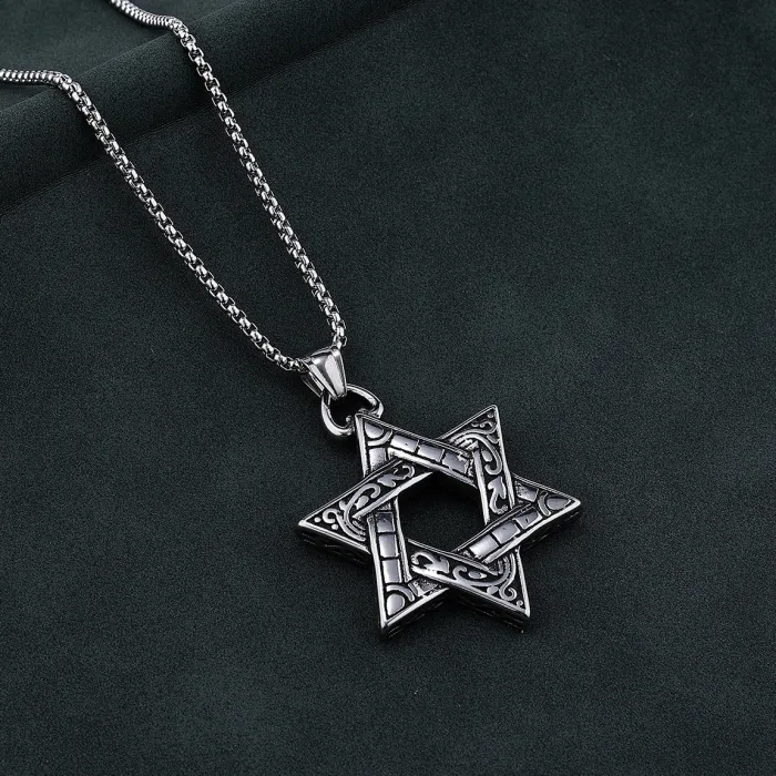 Vintage Viking Hexagram Pendant – Stainless Steel Norse Necklace for Men | Wholesale Bulk Jewelry Supplier