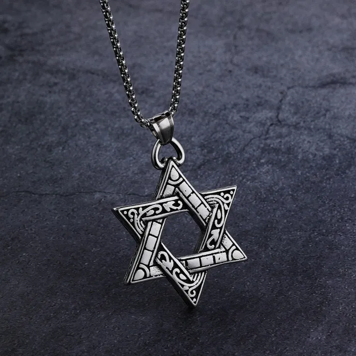 Vintage Viking Hexagram Pendant – Stainless Steel Norse Necklace for Men | Wholesale Bulk Jewelry Supplier