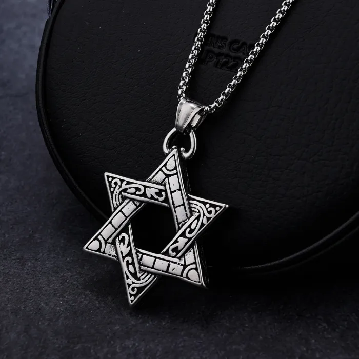 Vintage Viking Hexagram Pendant – Stainless Steel Norse Necklace for Men | Wholesale Bulk Jewelry Supplier