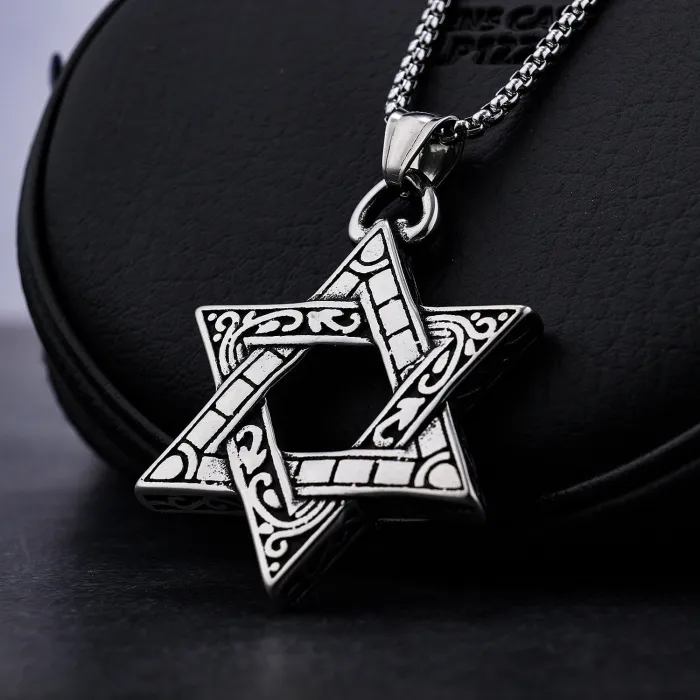 Vintage Viking Hexagram Pendant – Stainless Steel Norse Necklace for Men | Wholesale Bulk Jewelry Supplier