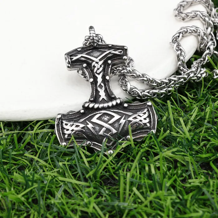 Wholesale Viking Thor's Hammer Pendant – Rune Stainless Steel Norse Necklace for Men | Bulk Jewelry Supplier