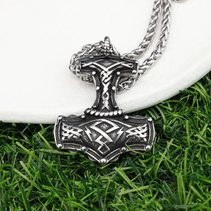 Wholesale Viking Thor's Hammer Pendant – Rune Stainless Steel Norse Necklace for Men | Bulk Jewelry Supplier