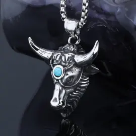 Wholesale Bull Head Pendant with Turquoise – Stainless Steel Necklace for Men | Trendy Jewelry Supplier & Bulk Orders - Jewelryto