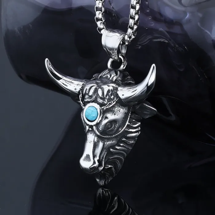 Wholesale Bull Head Pendant with Turquoise – Stainless Steel Necklace for Men | Trendy Jewelry Supplier & Bulk Orders