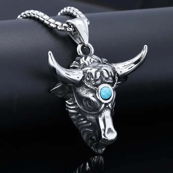 Wholesale Bull Head Pendant with Turquoise – Stainless Steel Necklace for Men | Trendy Jewelry Supplier & Bulk Orders