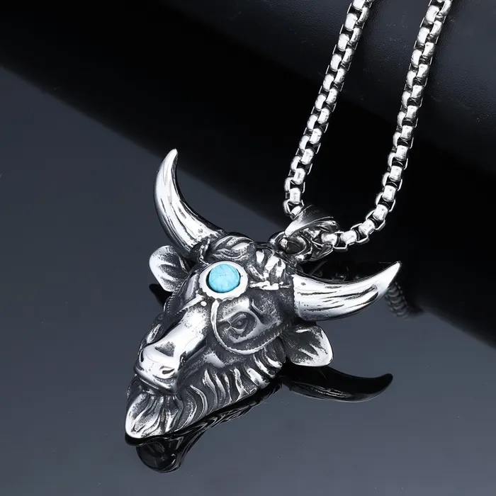 Wholesale Bull Head Pendant with Turquoise – Stainless Steel Necklace for Men | Trendy Jewelry Supplier & Bulk Orders