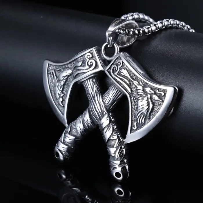 Wholesale Nordic Double Axe Pendant – Viking Style Stainless Steel Necklace for Men | Bold Jewelry Bulk Supplier
