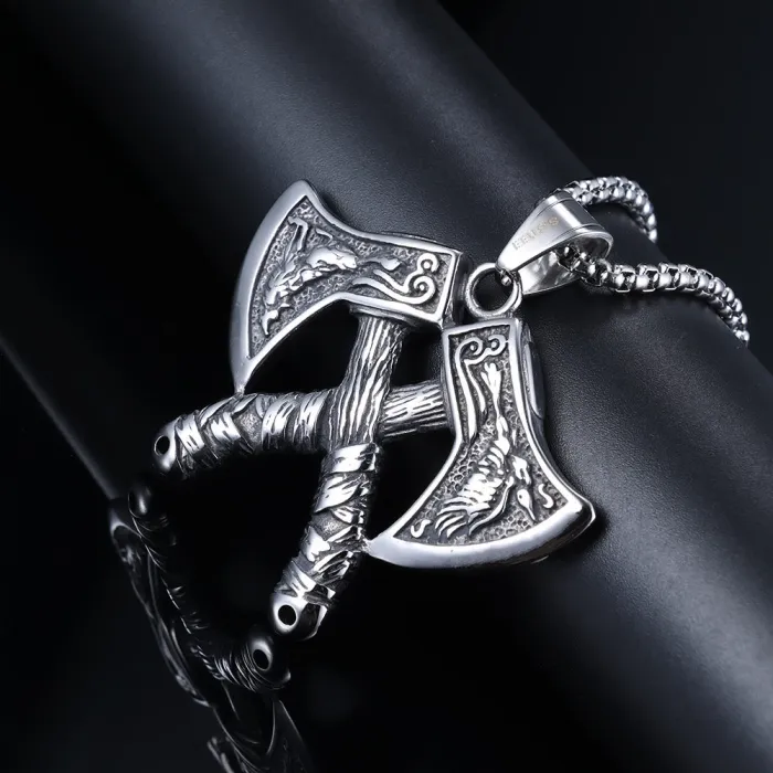 Wholesale Nordic Double Axe Pendant – Viking Style Stainless Steel Necklace for Men | Bold Jewelry Bulk Supplier