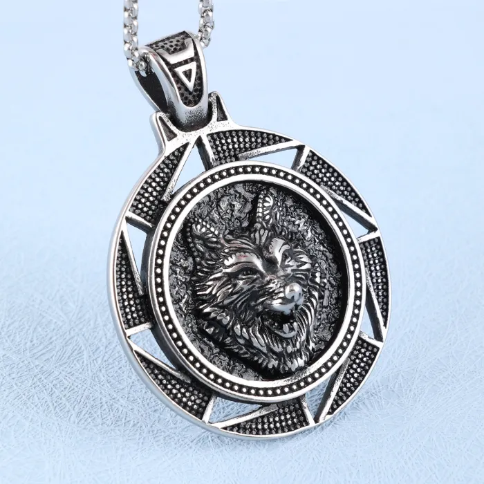 Wholesale Ice Wolf Pendant – Viking Mythology Stainless Steel Necklace for Men | Animal Jewelry Bulk Supplier