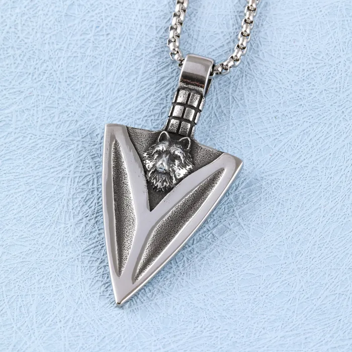 Viking Wolf Head Pendant – Punk Style Stainless Steel Necklace, Fade-Resistant