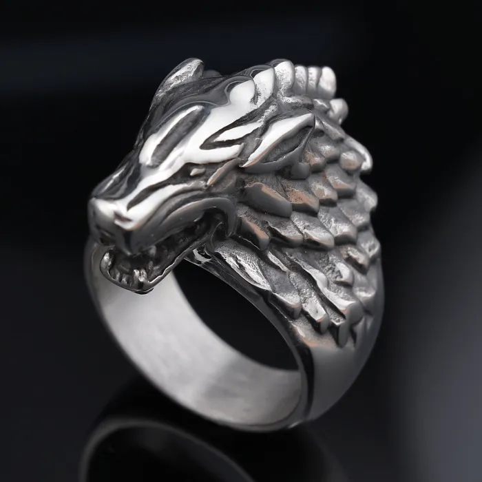 Vintage Wolf Head Ring for Men – Nordic Mythology Inspired Bold Stainless Steel Statement Jewelry