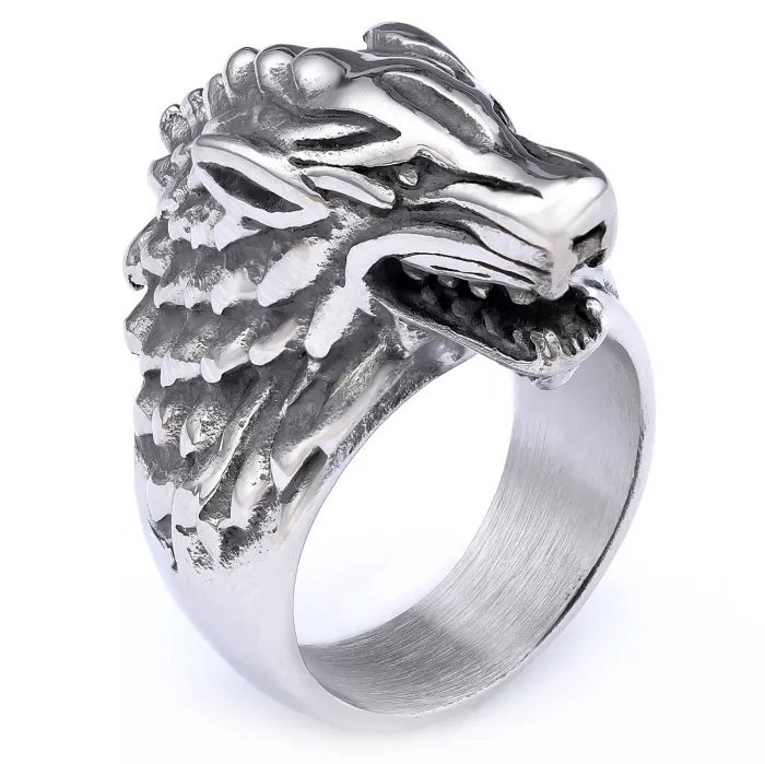 Vintage Wolf Head Ring for Men – Nordic Mythology Inspired Bold Stainless Steel Statement Jewelry