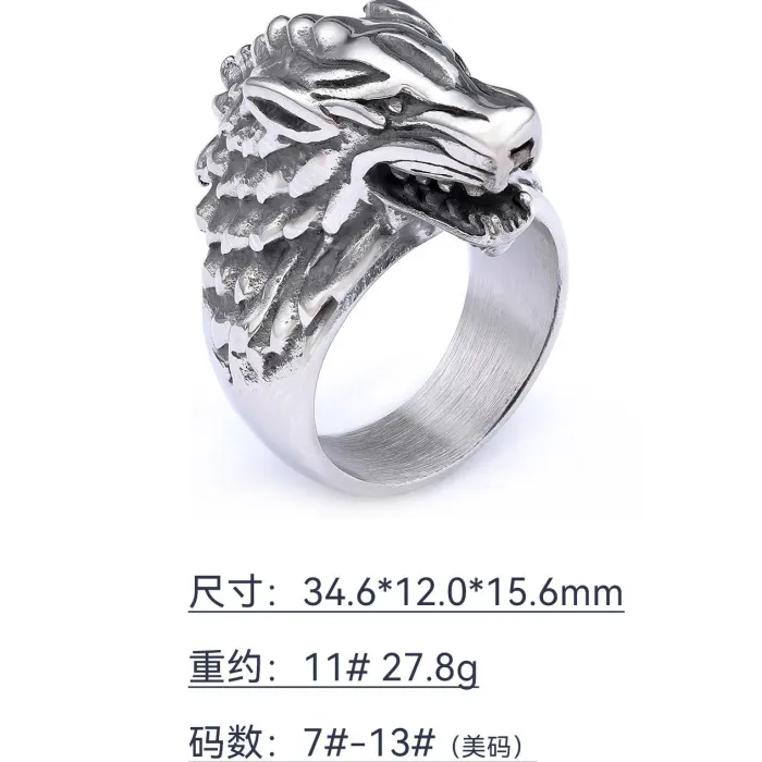 Vintage Wolf Head Ring for Men – Nordic Mythology Inspired Bold Stainless Steel Statement Jewelry