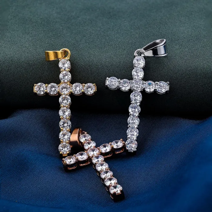 Trendy Full Rhinestone Cross Pendant – Silver, Gold & Rose Gold Colors – Fashion Jewelry In Stock
